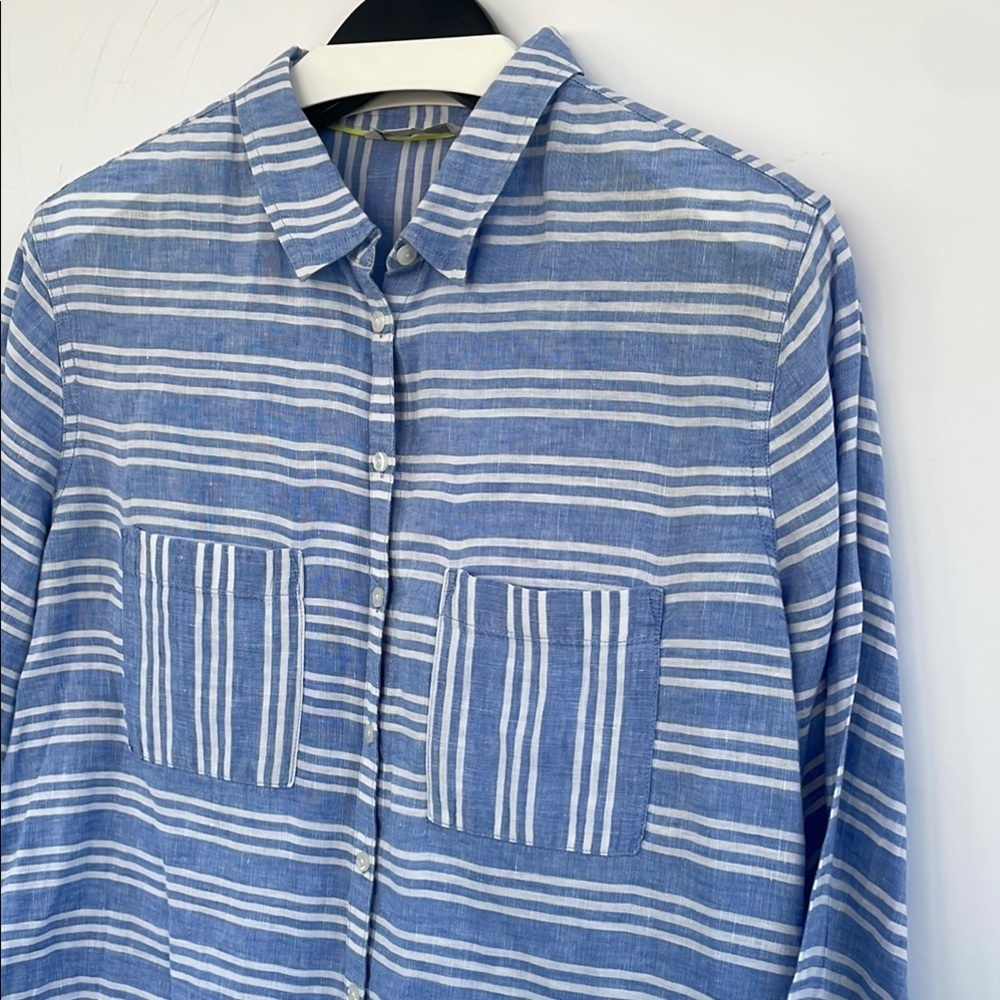 Boden Women’s Blue and White Striped Casual Linen Shirt Size 12